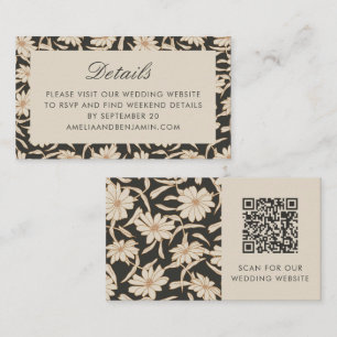 Floral Botanical Black Ivory Wedding RSVP QR Code Enclosure Card