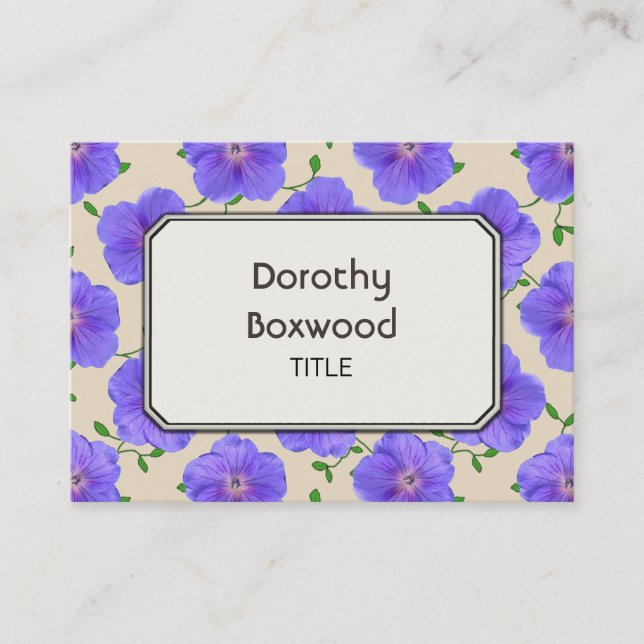 Floral Botanical Blue Geranium Customisable Business Card (Front)