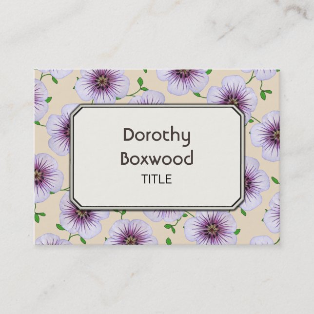 Floral Botanical Blue Purple Geranium Customisable Business Card (Front)