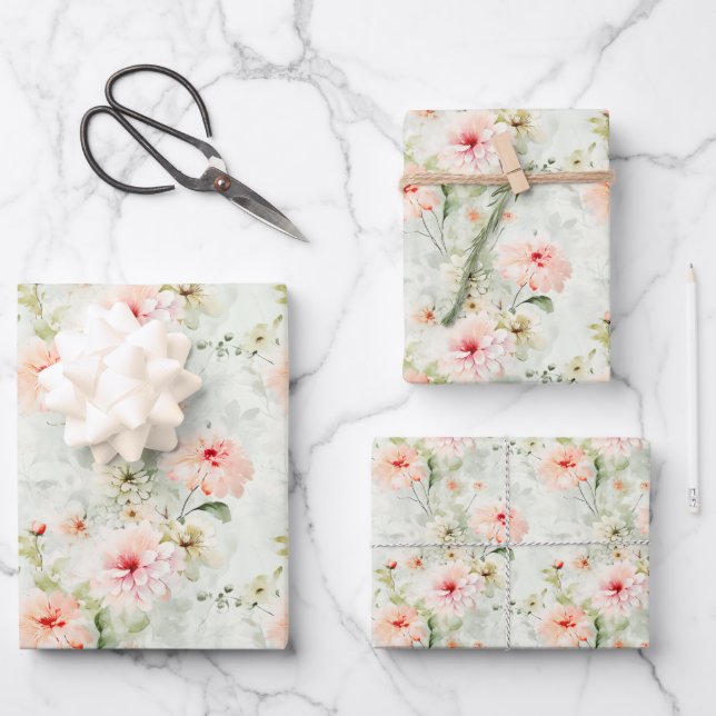 Floral Botanical Boho Elegant Watercolor Wrapping Paper Sheet (Front)