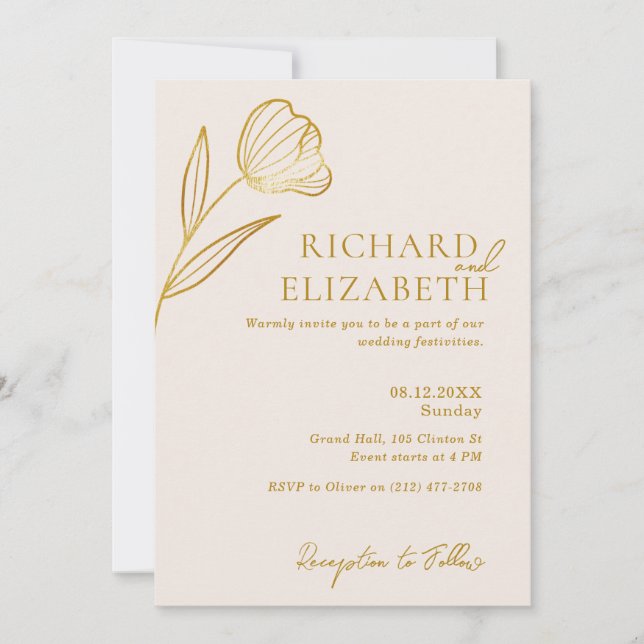 Floral Botanical Boho Minimal Wedding Invitation (Front)