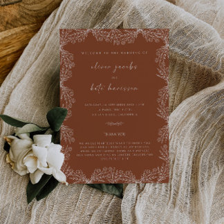 Floral Botanical Burnt Orange & Terracotta Wedding Invitation