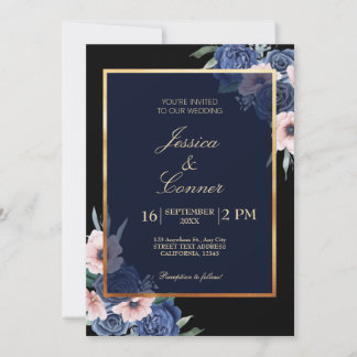 Floral botanical Elegant wedding gold Invitation