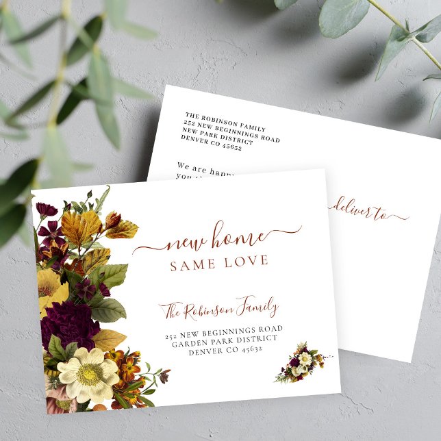 Floral botanical foliage script moving announcement postcard (Creator Uploaded)