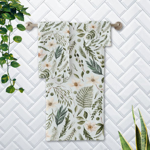 Floral Botanical Garden Watercolor Nature Pattern Bath Towel Set