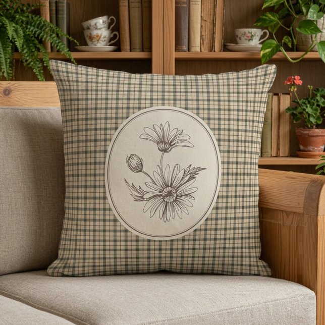 Floral Botanical Gingham Vintage  Cushion (Creator Uploaded)