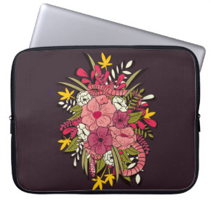 Floral botanical hand drawn vibrant vintage illust laptop sleeve