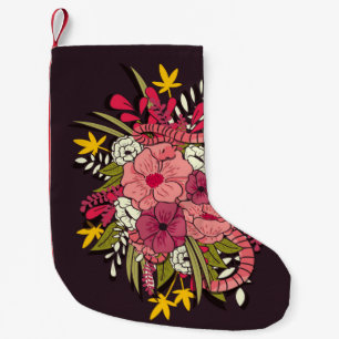 Floral botanical hand drawn vibrant vintage illust small christmas stocking