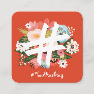 Floral Botanical Hashtag Red Social Media Square Business Card