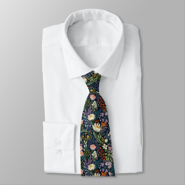 Floral botanical illustration tie (Tied)