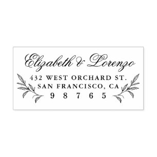 Floral Botanical Leaves Wedding Return Address Rubber Stamp