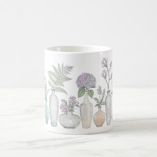 Floral Botanical Line Art Flower Vase Coffee Mug