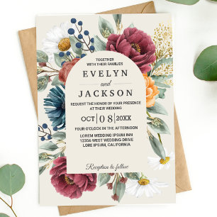 Floral Botanical Modern Rustic Boho Wedding Invitation