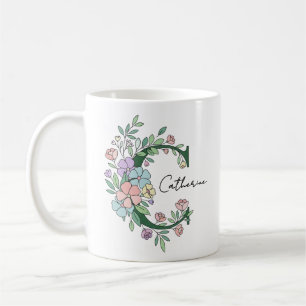 Floral Botanical Monogram Custom Text Elegant Co Coffee Mug