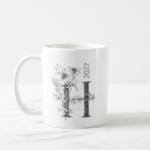Floral Botanical Monogram   Custom Text Elegant Coffee Mug