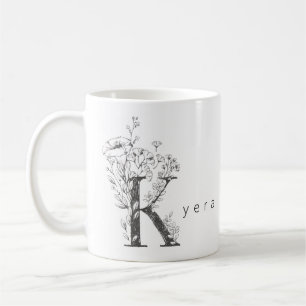 Floral Botanical Monogram "K" Custom Text Elegant Coffee Mug