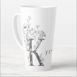Floral Botanical Monogram "K" Custom Text Elegant Latte Mug<br><div class="desc">When editing this mug you will be able to you choose your own floral monogram letter. 
If you have any issues trying to find your letter (A-Z),  reach out to us via the designer contact page and we will get back to within 24hrs.</div>