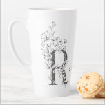 Floral Botanical Monogram "R" Custom Text Elegant Latte Mug<br><div class="desc">When editing this mug you will be able to you choose your own floral monogram letter. 
If you have any issues trying to find your letter (A-Z),  reach out to us via the designer contact page and we will get back to within 24hrs.</div>