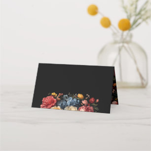 Floral Botanical Moody Black Wedding Place Card