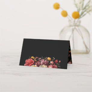Floral Botanical Moody Black Wedding Place Card
