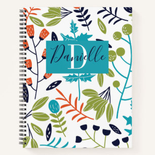 Floral Botanical Name Monogram Notebook