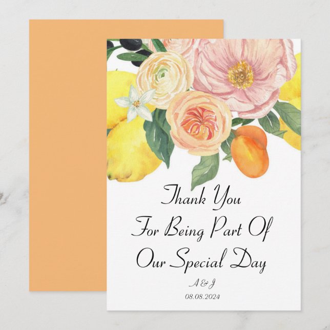 Floral Botanical orange Invitation (Front/Back)