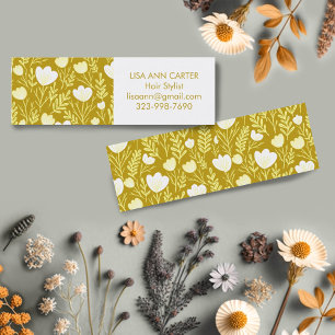 Floral Botanical Pattern Golden Neutrals Mini Business Card
