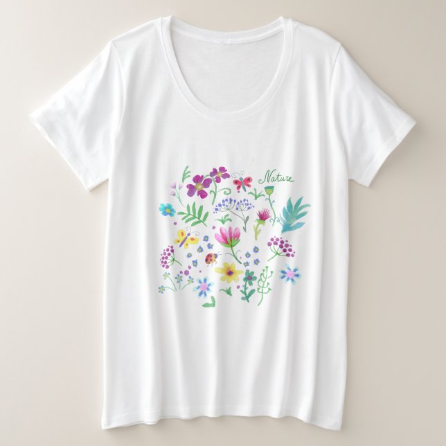 Floral botanical pattern plus size T-Shirt (Design Front)
