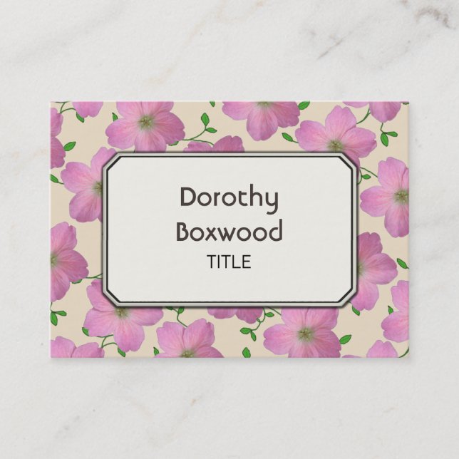 Floral Botanical Pink Geranium Customisable Business Card (Front)