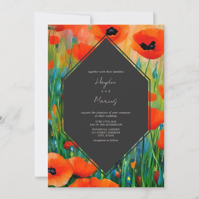 Floral Botanical Poppy Wedding Invitation (Front)