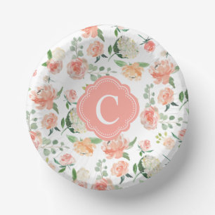 Floral Botanical Print with Your Monogram Paper Plate