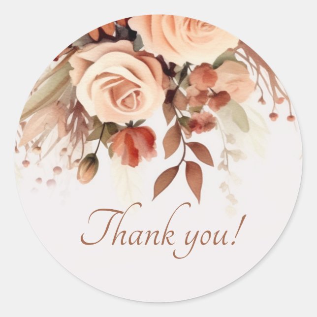 Floral Botanical Terracotta Wedding Thank You Classic Round Sticker (Front)