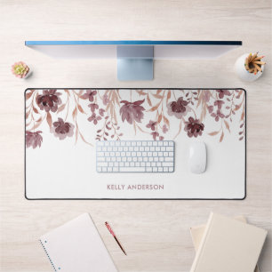 Floral Botanical Trendy Foliage Monogrammed  Desk Mat