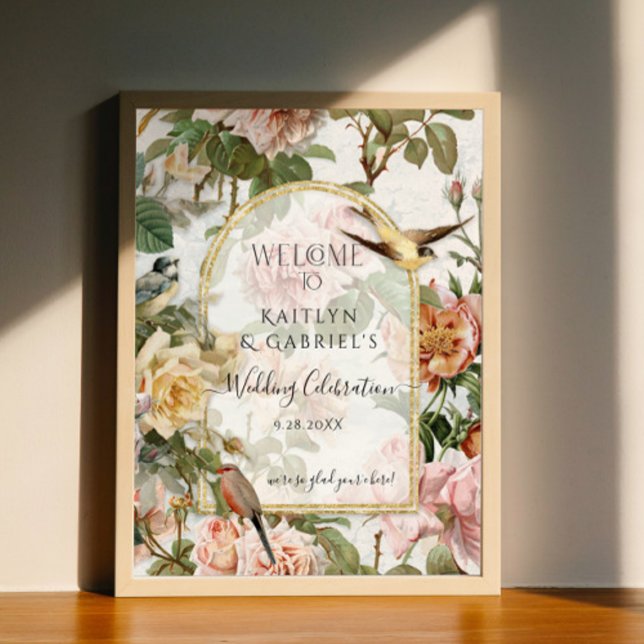 Floral Botanical Watercolor Birds Welcome Wedding Poster (Creator Uploaded)