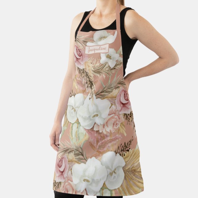 Floral Botanical Watercolor Blush Palm Greenery Apron (Insitu)
