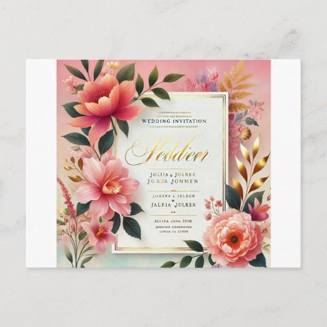 floral, botanical, watercolor flowers, elegant pos invitation postcard (Front)