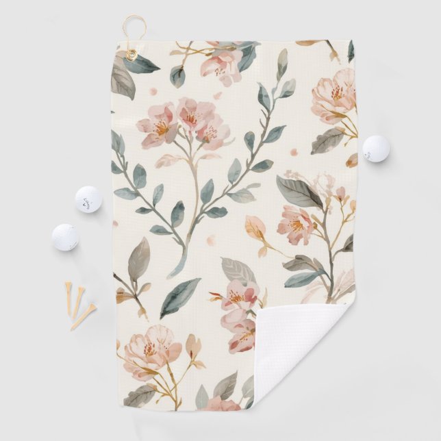 Floral Botanical Watercolor Leaves Beige Painted Golf Towel (InSitu)