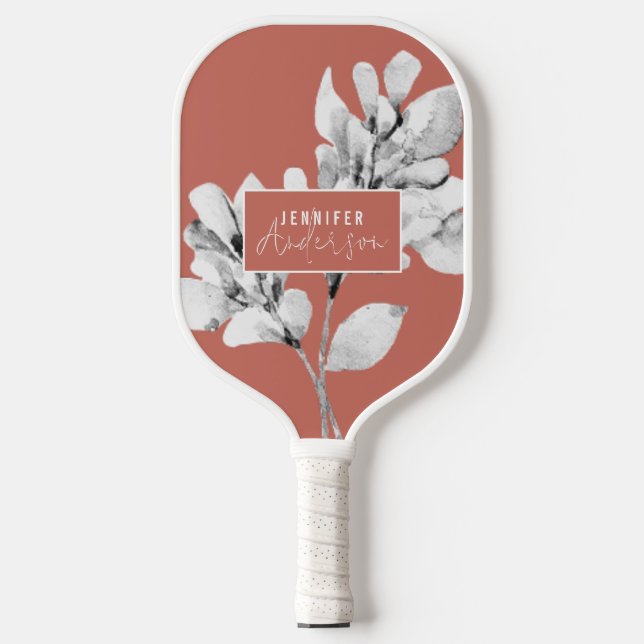 Floral Botanical  Watercolor Script Pink Pickleball Paddle (Front)