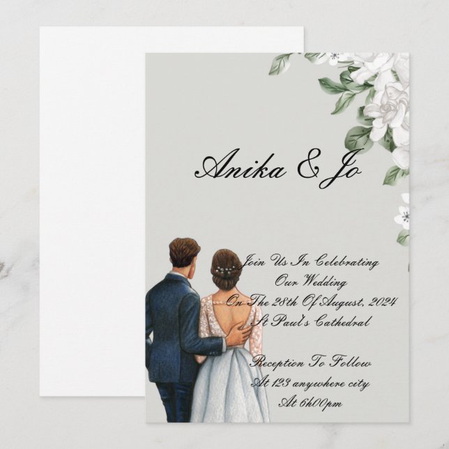 Floral Botanical wedding invitation (Front/Back)