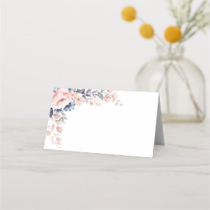 Floral Botanical Wedding Pink Blue Wedding Place Card