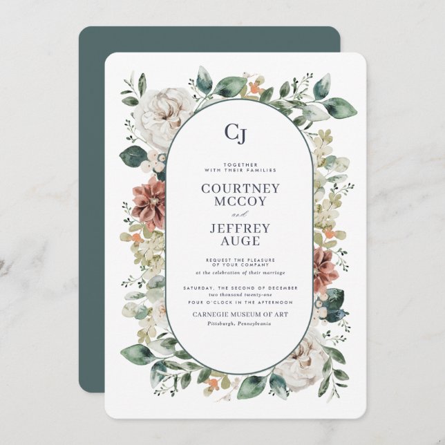 Floral Botanical Winter Wedding Invitation (Front/Back)