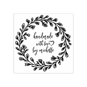 Floral Botanical Wreath Stylish Handmade With Love Rubber Stamp