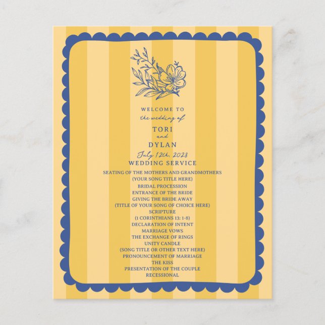 Floral Botanical Yellow Stripe Wedding (Front)