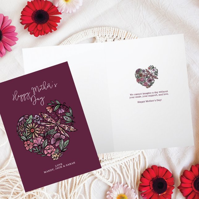 Floral Botanicals & Dragonfly Heart Mother's Day Card (Floral Botanicals & Dragonfly Heart Mother's Day Card)