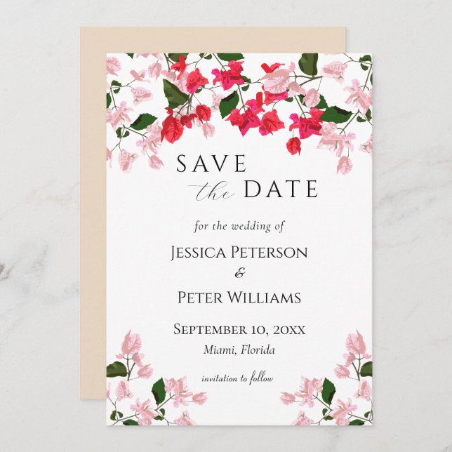 Floral Bougainvillea Save the Date Card (Front/Back)