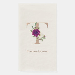 Floral bouqet custom  letter T monogram Napkin