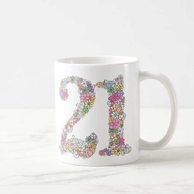 Floral Bouquet 21st 21 Number Birthday Mug Gift (Right)
