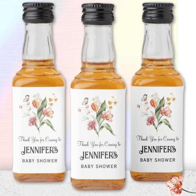 Floral Bouquet, Baby Shower Thank You Favour, Liquor Bottle Label (Creator Uploaded)