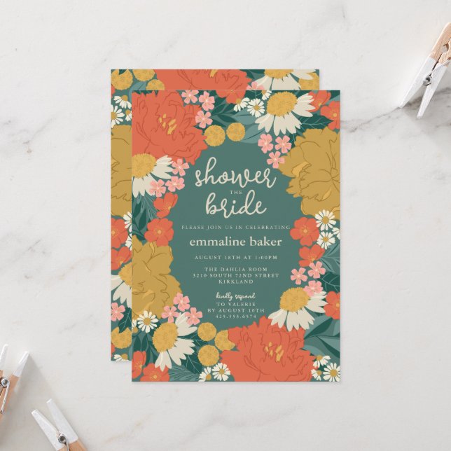 Floral Bouquet Bridal Shower Invitation (Front/Back In Situ)