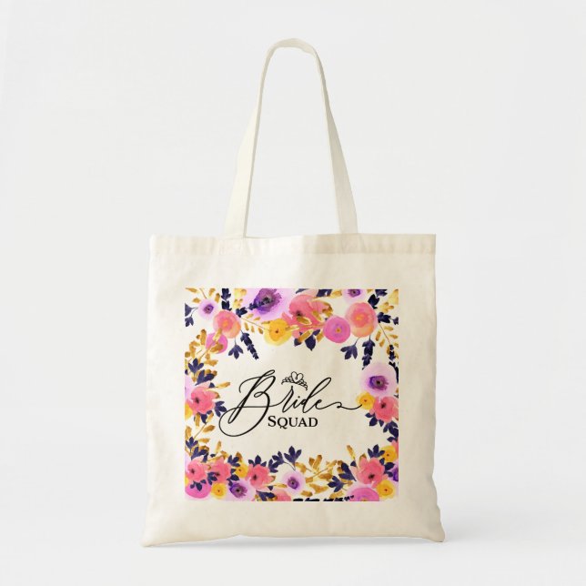 Floral Bouquet - Bride Squad Tote Bag (Front)